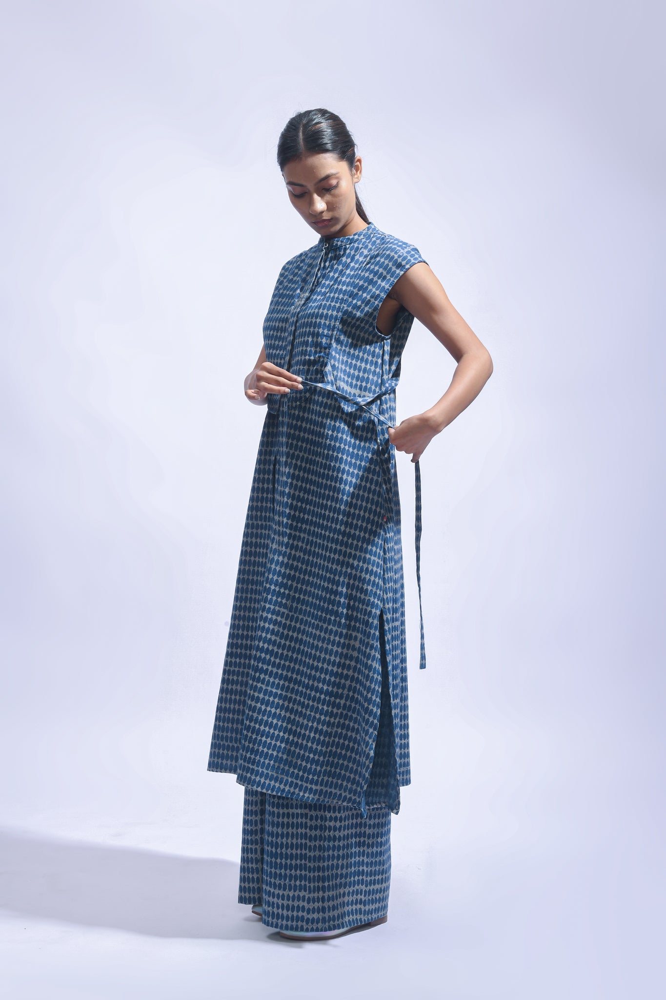 Indigo Chambray Block Print Set - CiceroniKurta Set, Everyday WearJayati Goenka