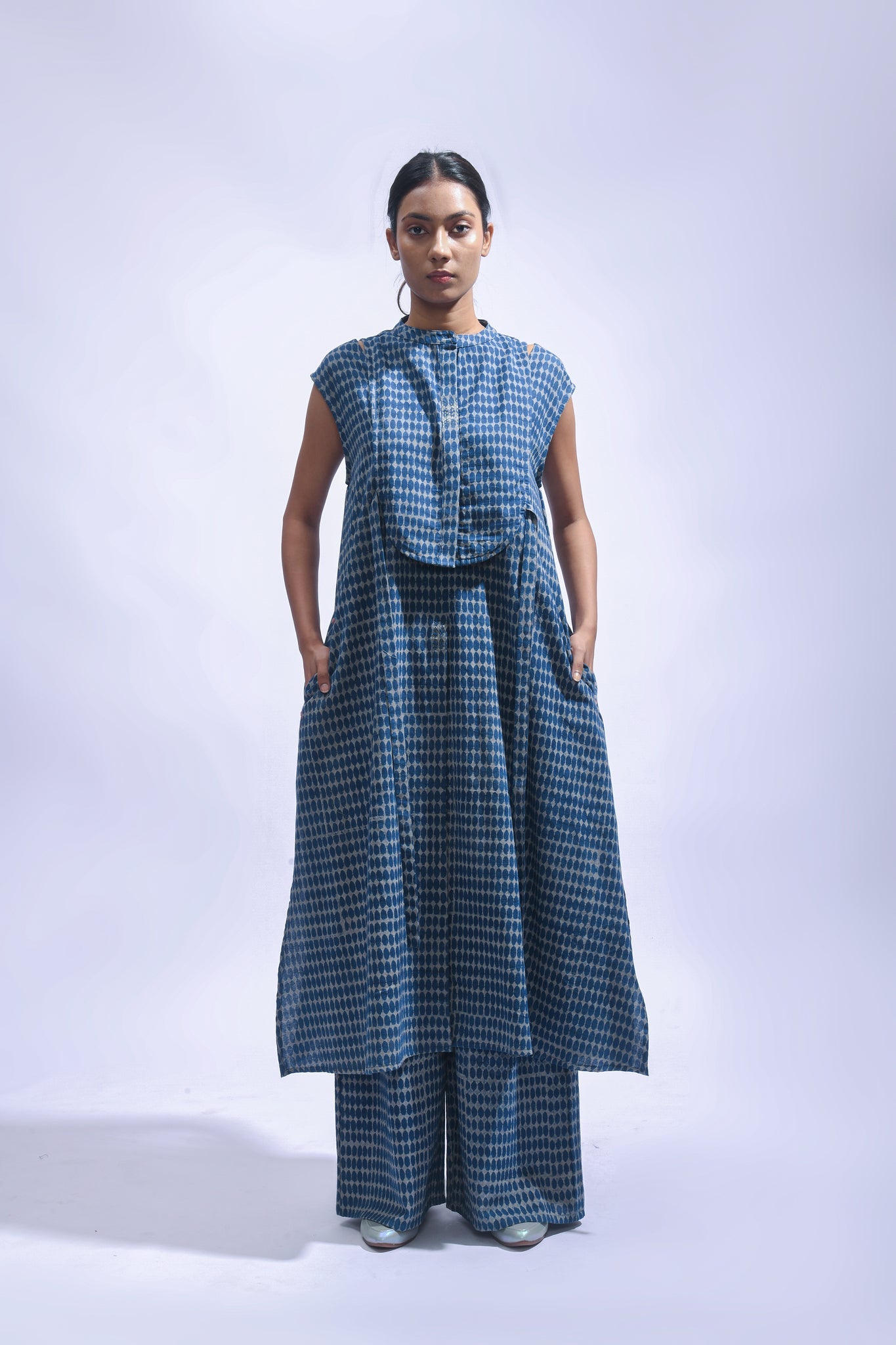 Indigo Chambray Block Print Set - CiceroniKurta Set, Everyday WearJayati Goenka