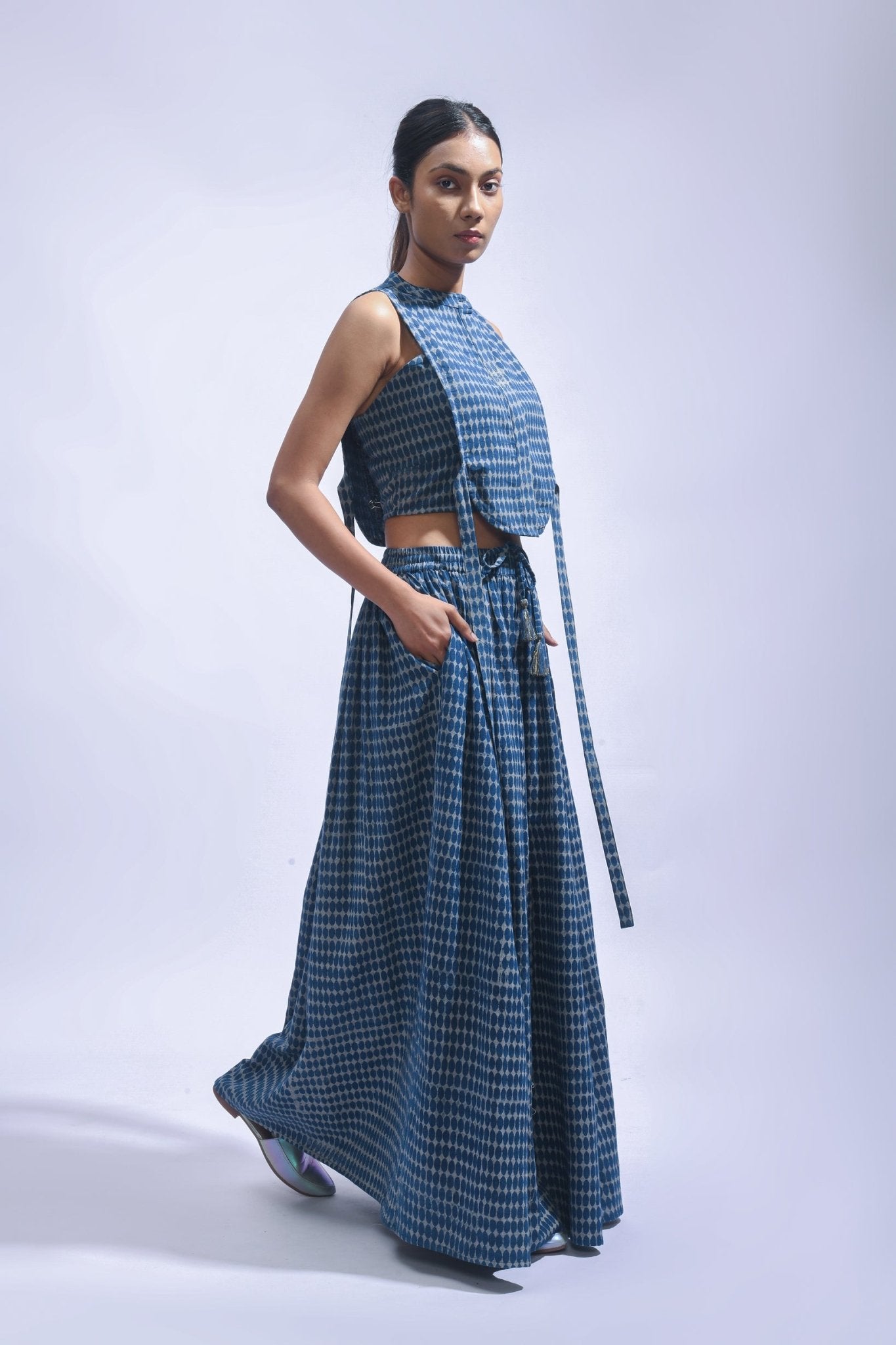 Indigo Cross Chambray Set - CiceroniSkirt SetJayati Goenka
