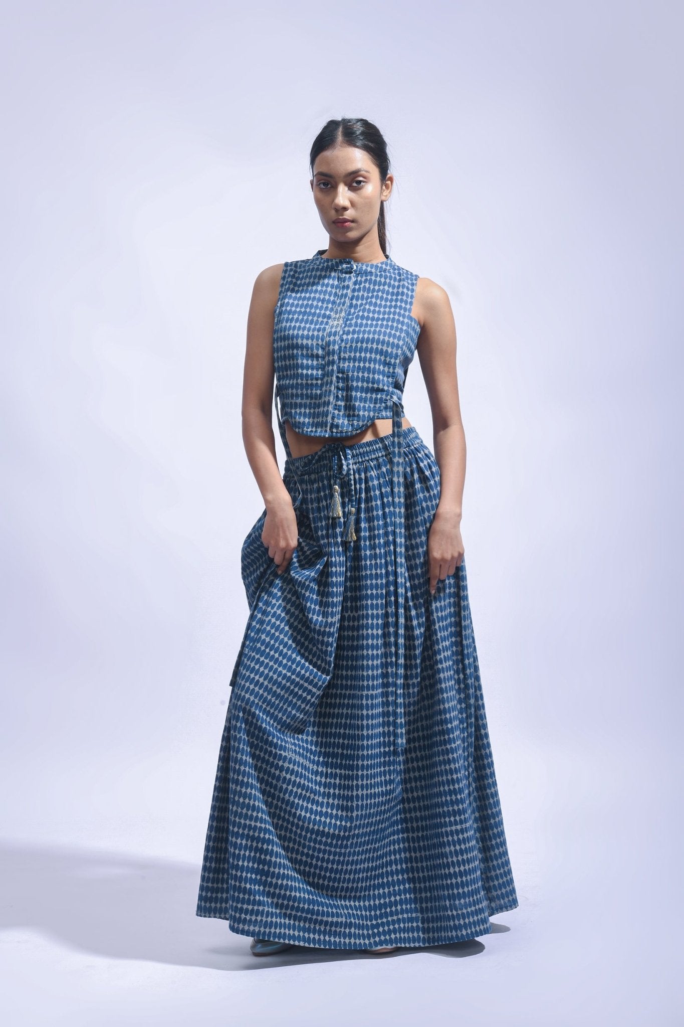 Indigo Cross Chambray Set - CiceroniSkirt SetJayati Goenka