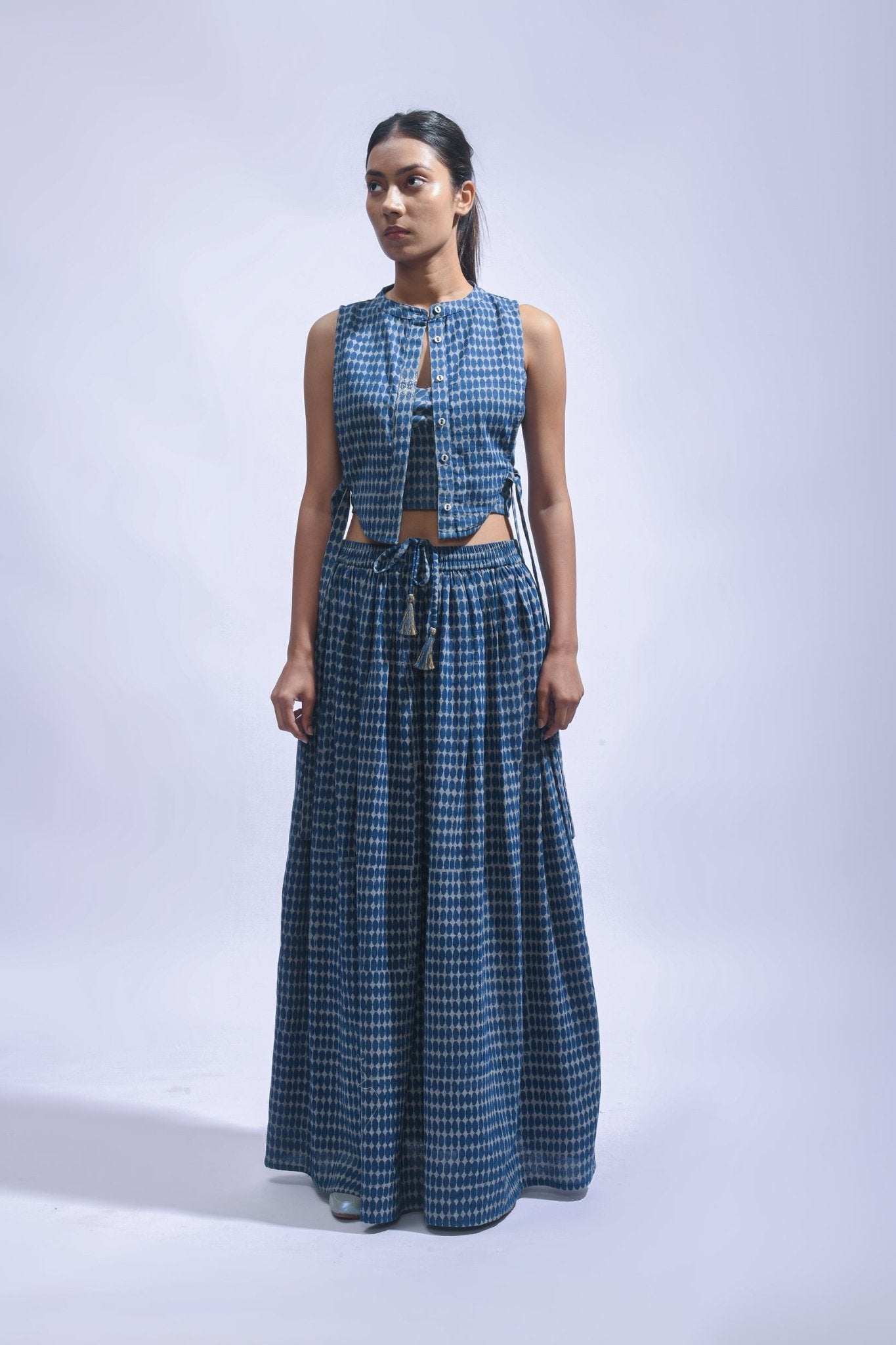 Indigo Cross Chambray Set - CiceroniSkirt SetJayati Goenka