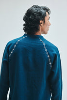 Indigo Linen Embroidered Men's Raglan Shirt - CiceroniShirtSaphed
