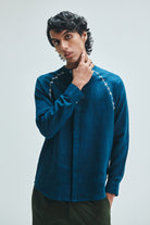 Indigo Linen Embroidered Men's Raglan Shirt - CiceroniShirtSaphed