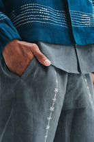 Indigo Linen Kantha Flap Collar Jacket - CiceroniJacketSaphed