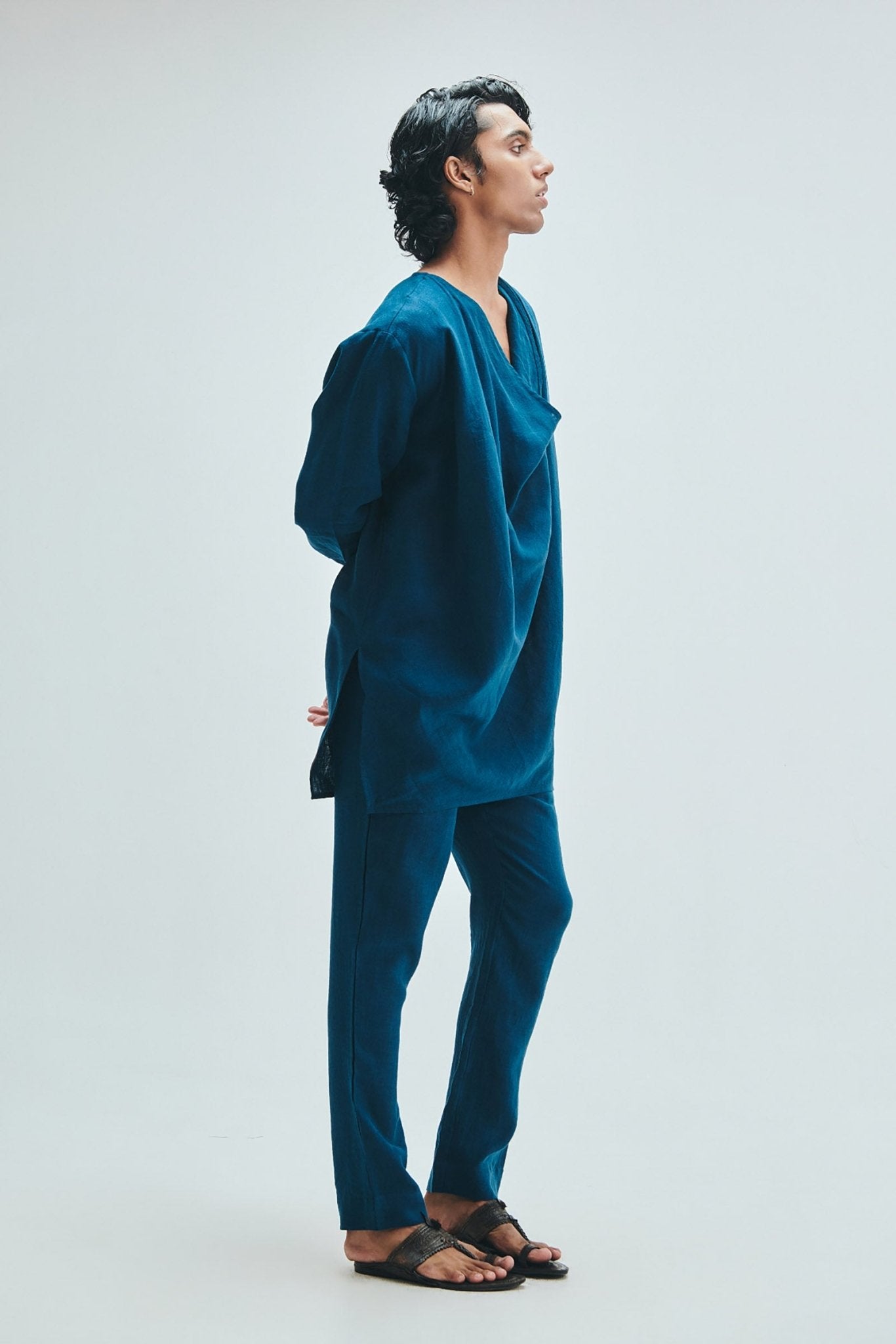 Indigo Linen Kantha Men's Panelled Pants - CiceroniPantsSaphed