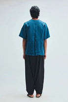 Indigo Linen Men's Half Sleeves Panelled Shirt Kurta - CiceroniShirt KurtaSaphed