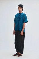 Indigo Linen Men's Half Sleeves Panelled Shirt Kurta - CiceroniShirt KurtaSaphed