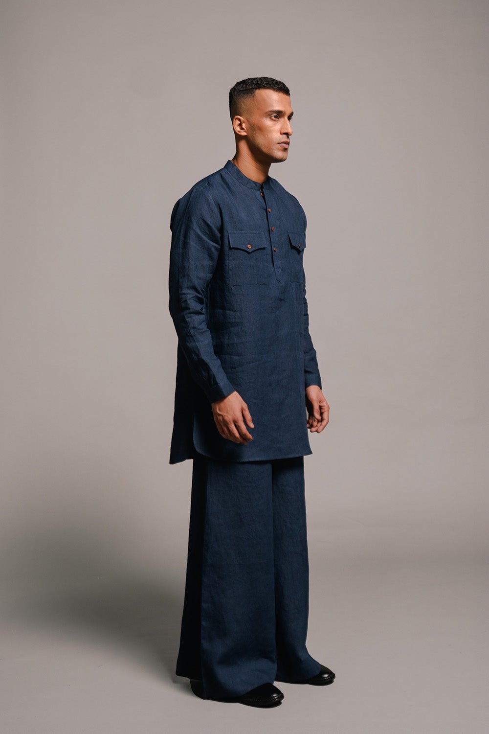 Indigo Linen Saif Kurta Set - CiceroniCo - ord SetSaphed