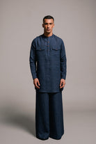 Indigo Linen Saif Kurta Set - CiceroniCo - ord SetSaphed