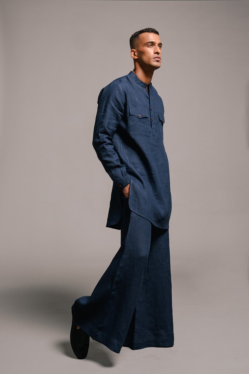 Indigo Linen Saif Kurta Set - CiceroniCo - ord SetSaphed