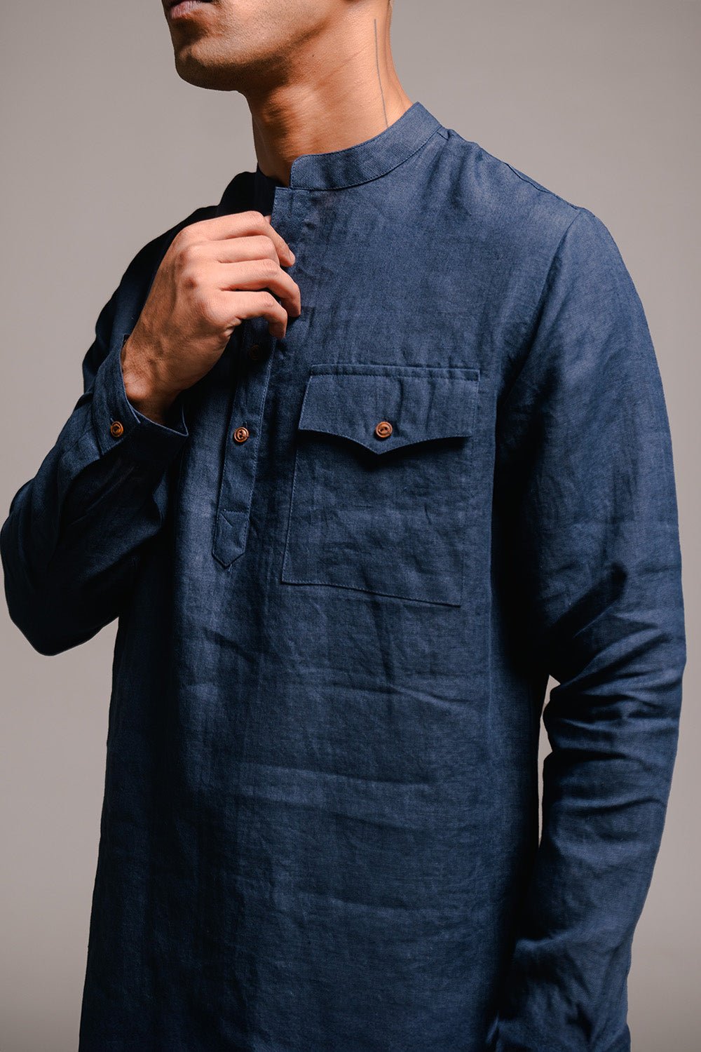 Indigo Linen Saif Kurta Set - CiceroniCo - ord SetSaphed