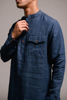 Indigo Linen Saif Kurta Set - CiceroniCo - ord SetSaphed