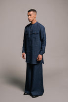 Indigo Linen Saif Kurta Set - CiceroniCo - ord SetSaphed