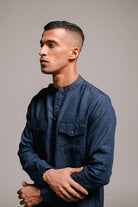 Indigo Linen Saif Kurta Set - CiceroniCo - ord SetSaphed