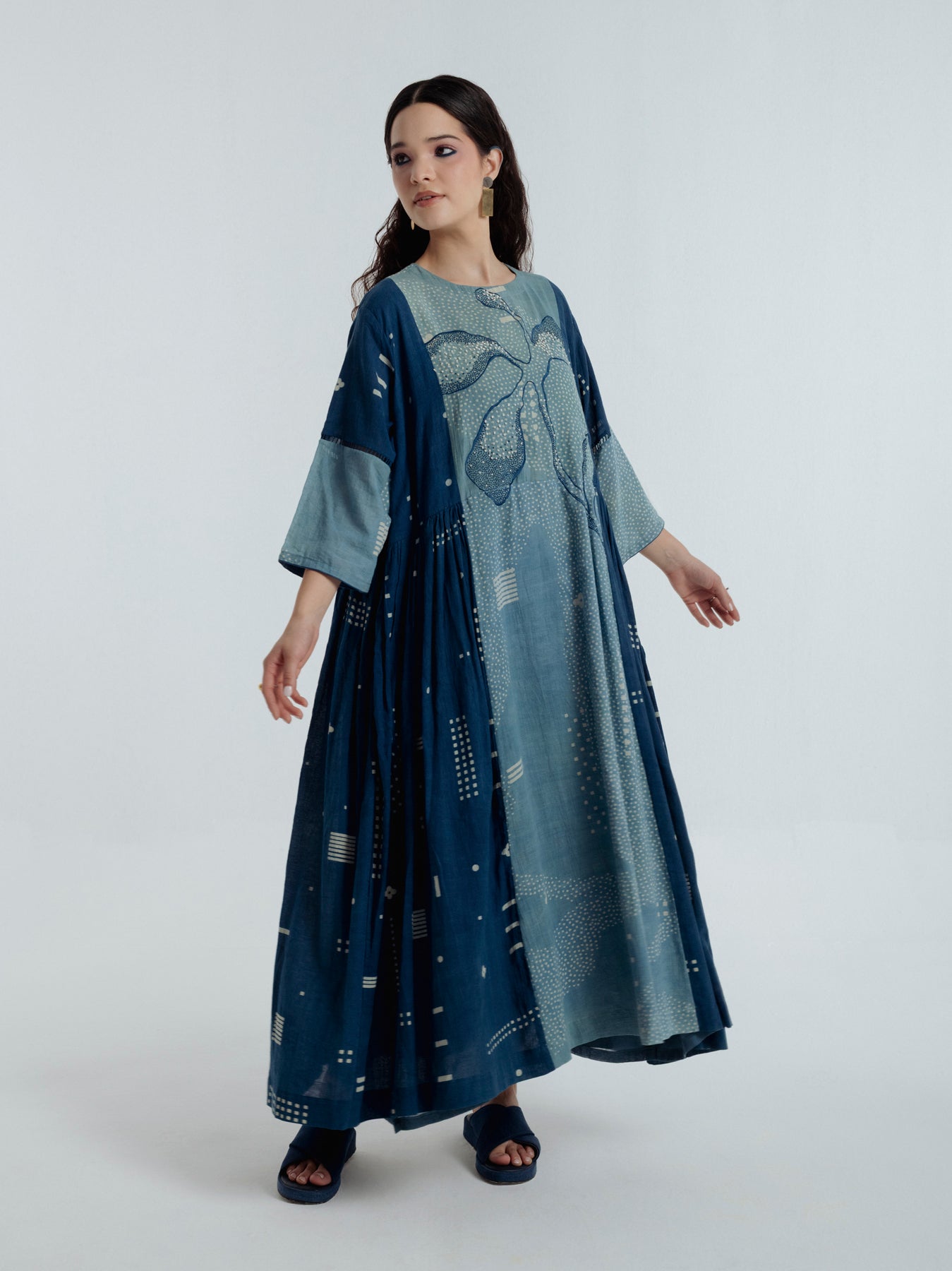 Indigo Pleated Dress - CiceroniDressesRias Jaipur