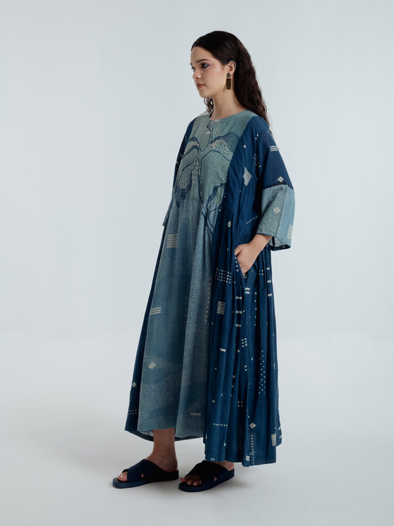 Indigo Pleated Dress - CiceroniDressesRias Jaipur