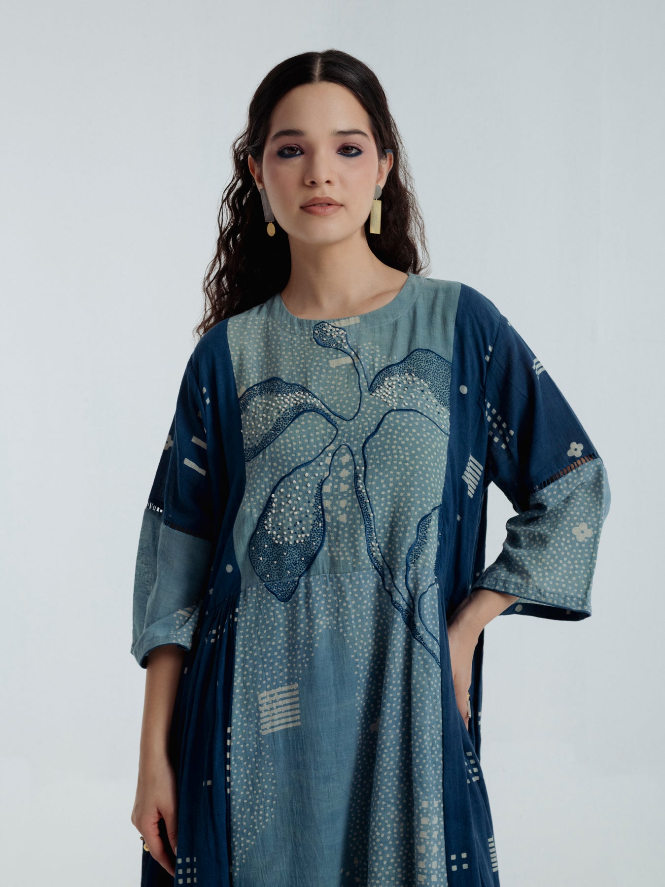 Indigo Pleated Dress - CiceroniDressesRias Jaipur