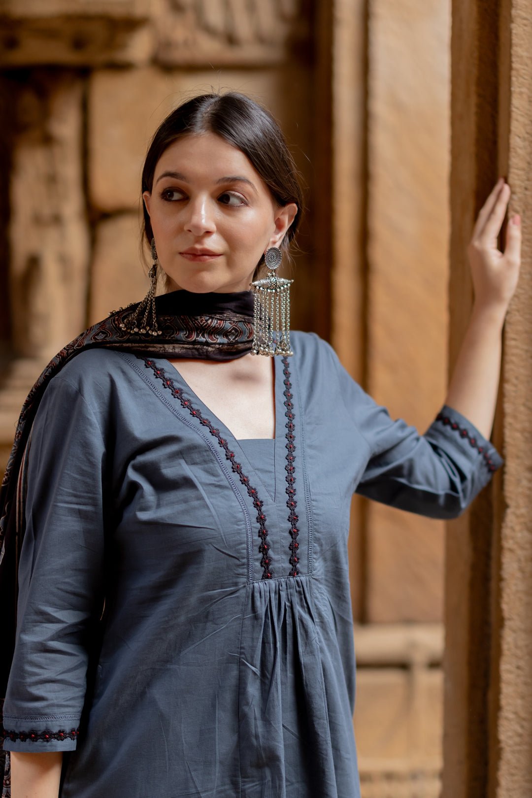 Indigo Sand Kurta Set with Ajrakh Dupatta - CiceroniKurta Set, Everyday WearMaidaan