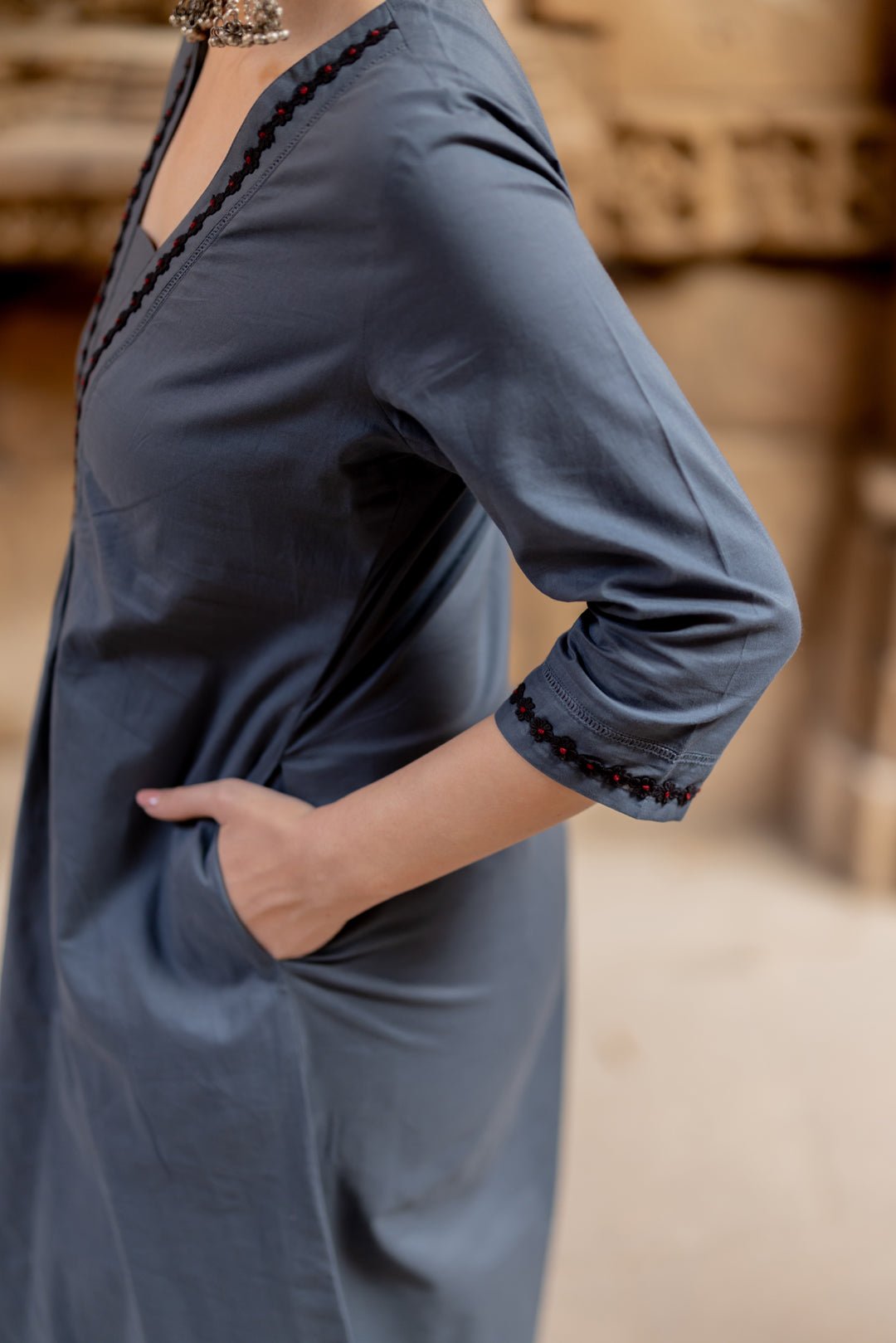 Indigo Sand Kurta Set with Ajrakh Dupatta - CiceroniKurta Set, Everyday WearMaidaan