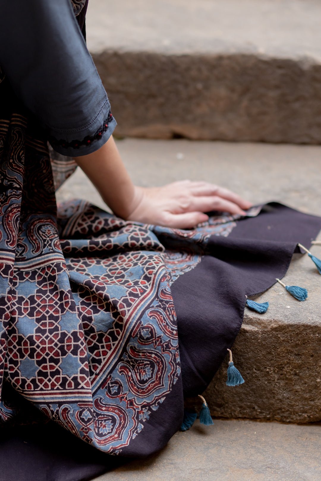 Indigo Sand Kurta Set with Ajrakh Dupatta - CiceroniKurta Set, Everyday WearMaidaan
