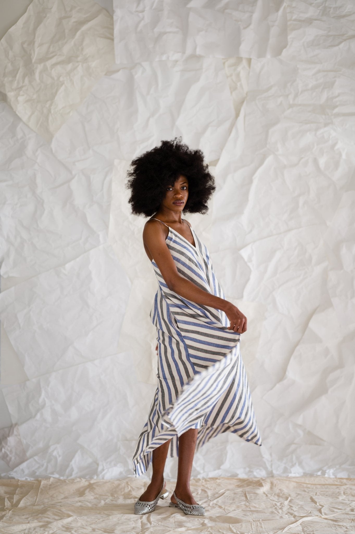 Ira Dress - Blue Stripes - CiceroniDressesAraayeh