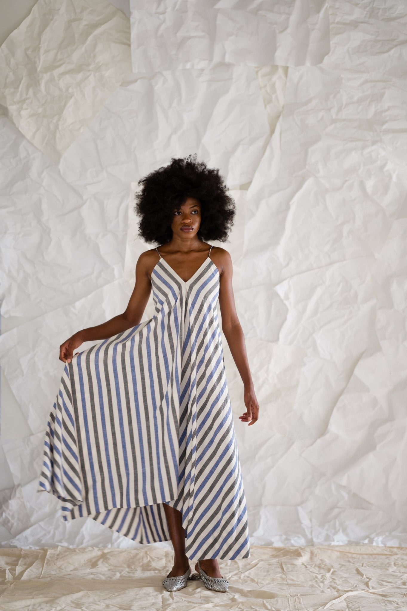 Ira Dress - Blue Stripes - CiceroniDressesAraayeh