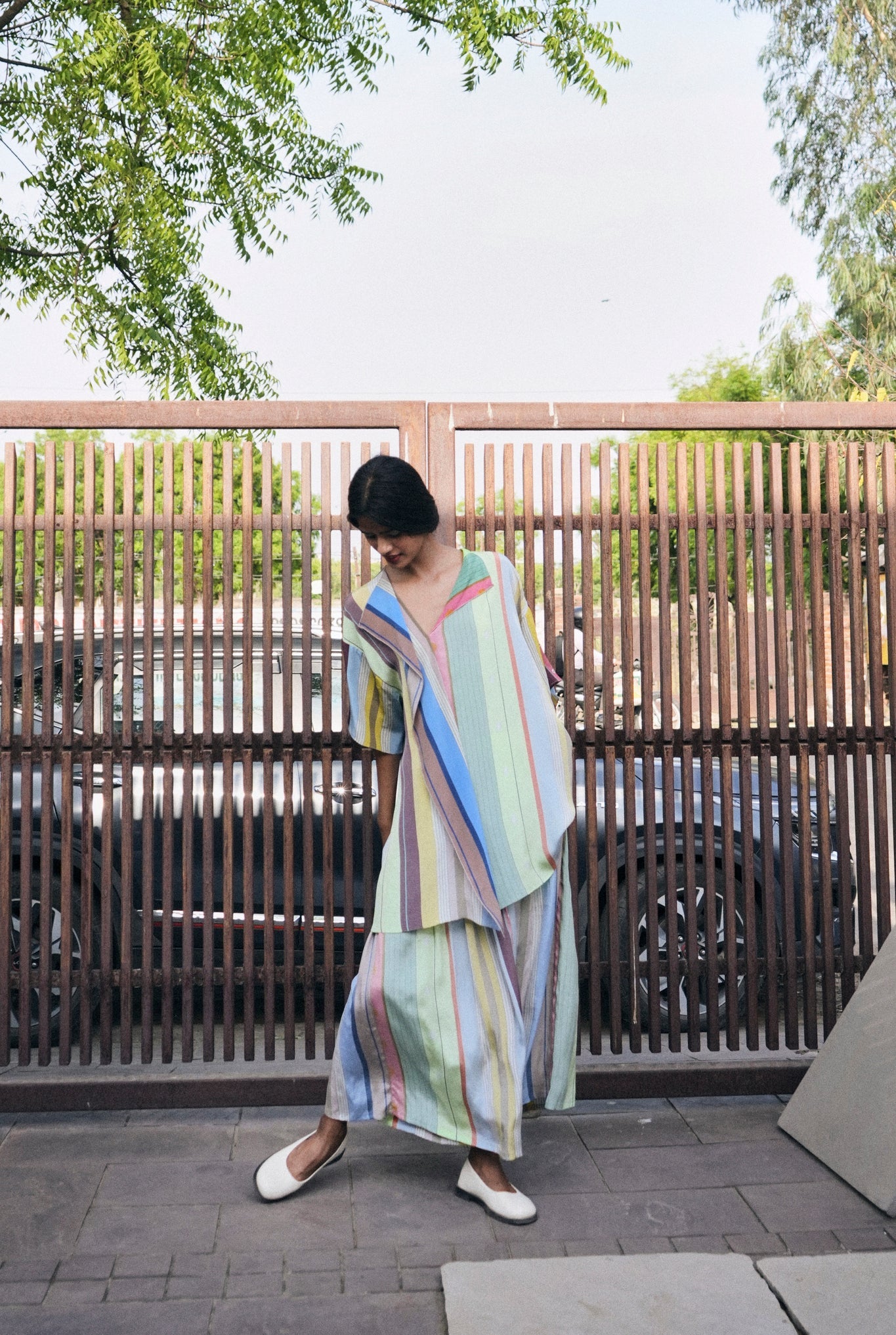 Irina Co - ord Set In Pastel Tamil Stripes Print - CiceroniCo - ord SetNIKYTA