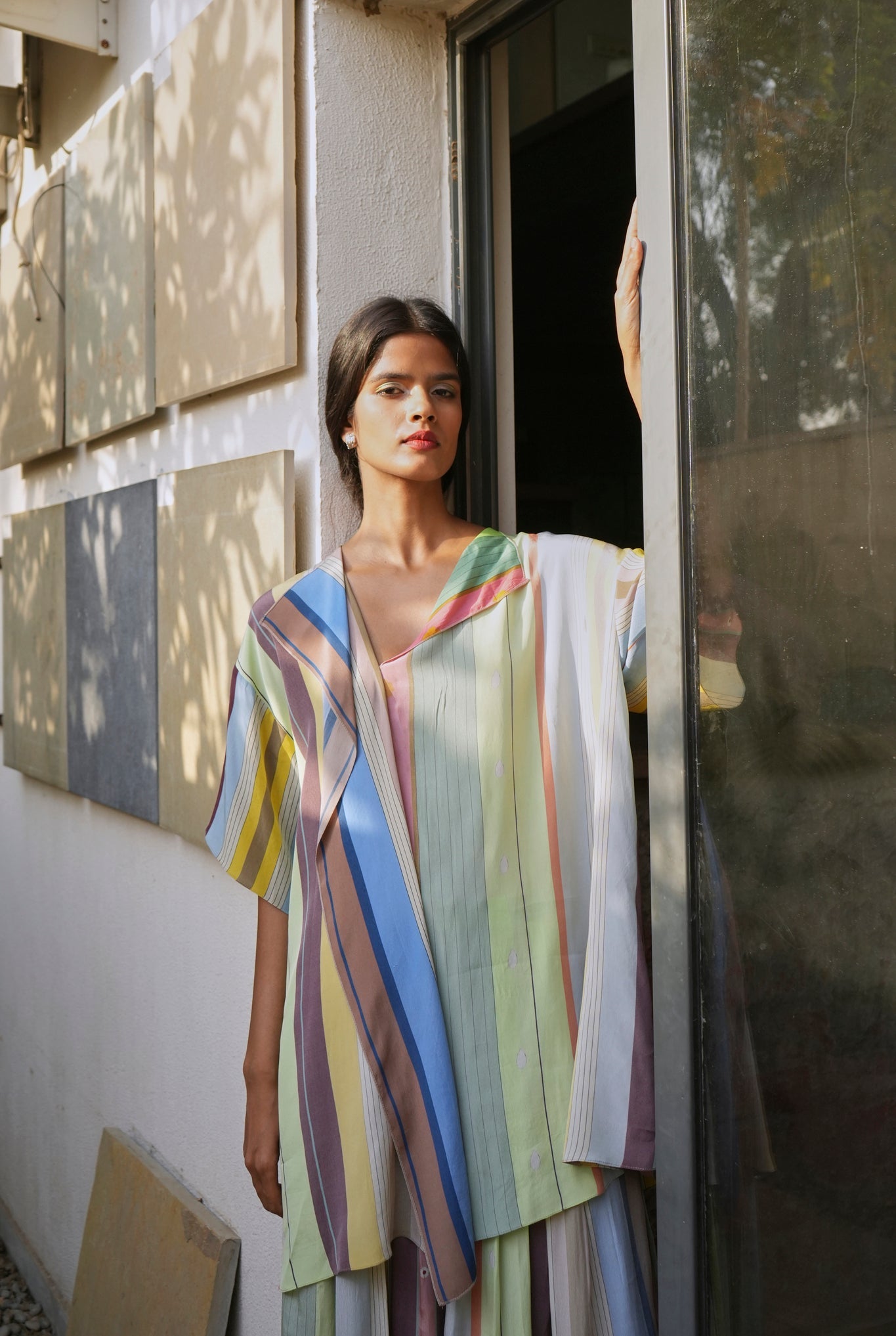 Irina Co - ord Set In Pastel Tamil Stripes Print - CiceroniCo - ord SetNIKYTA