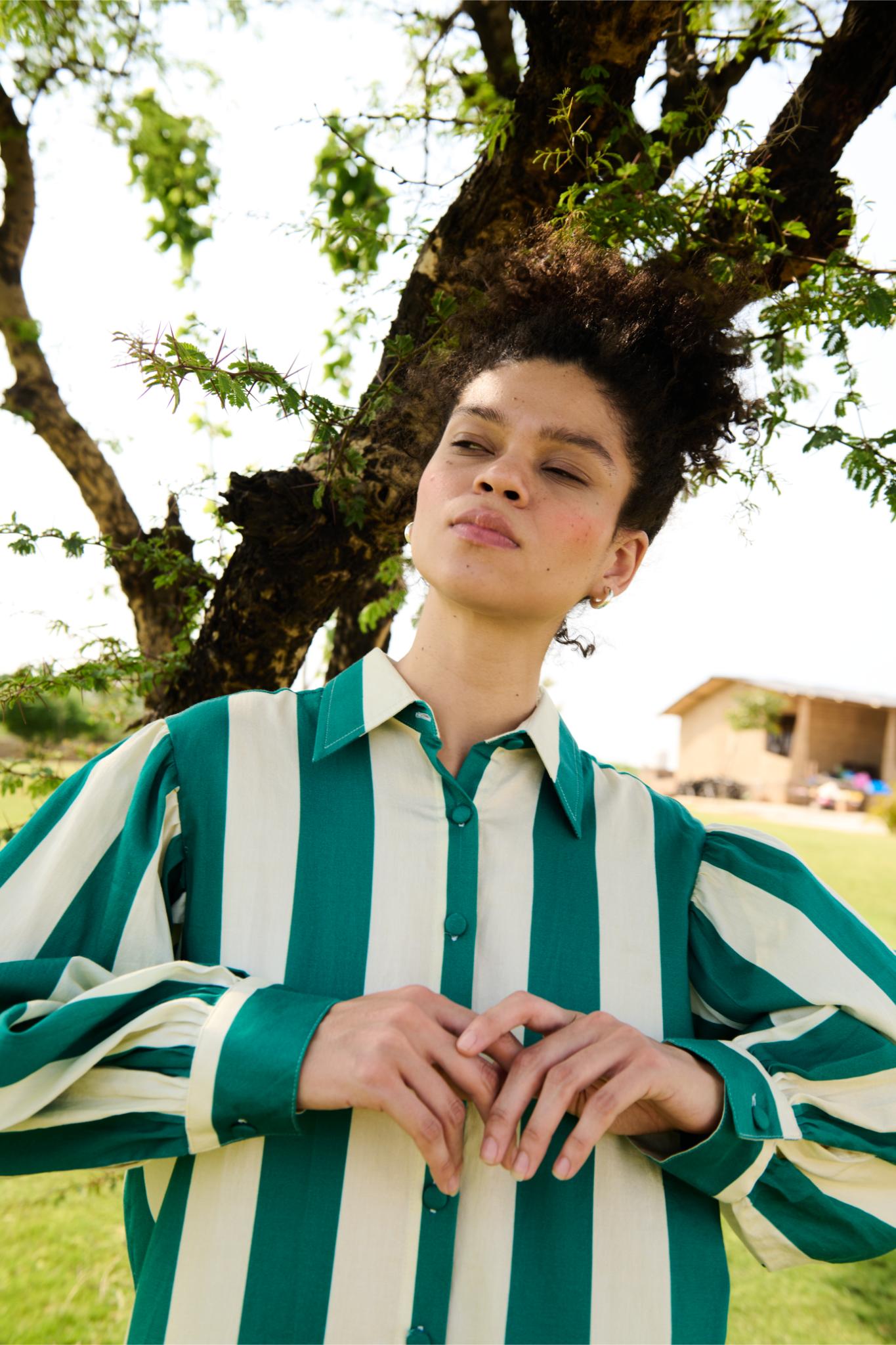 Iris Co-ord Set -Green Stripes - CiceroniKurta SetRAAS Life