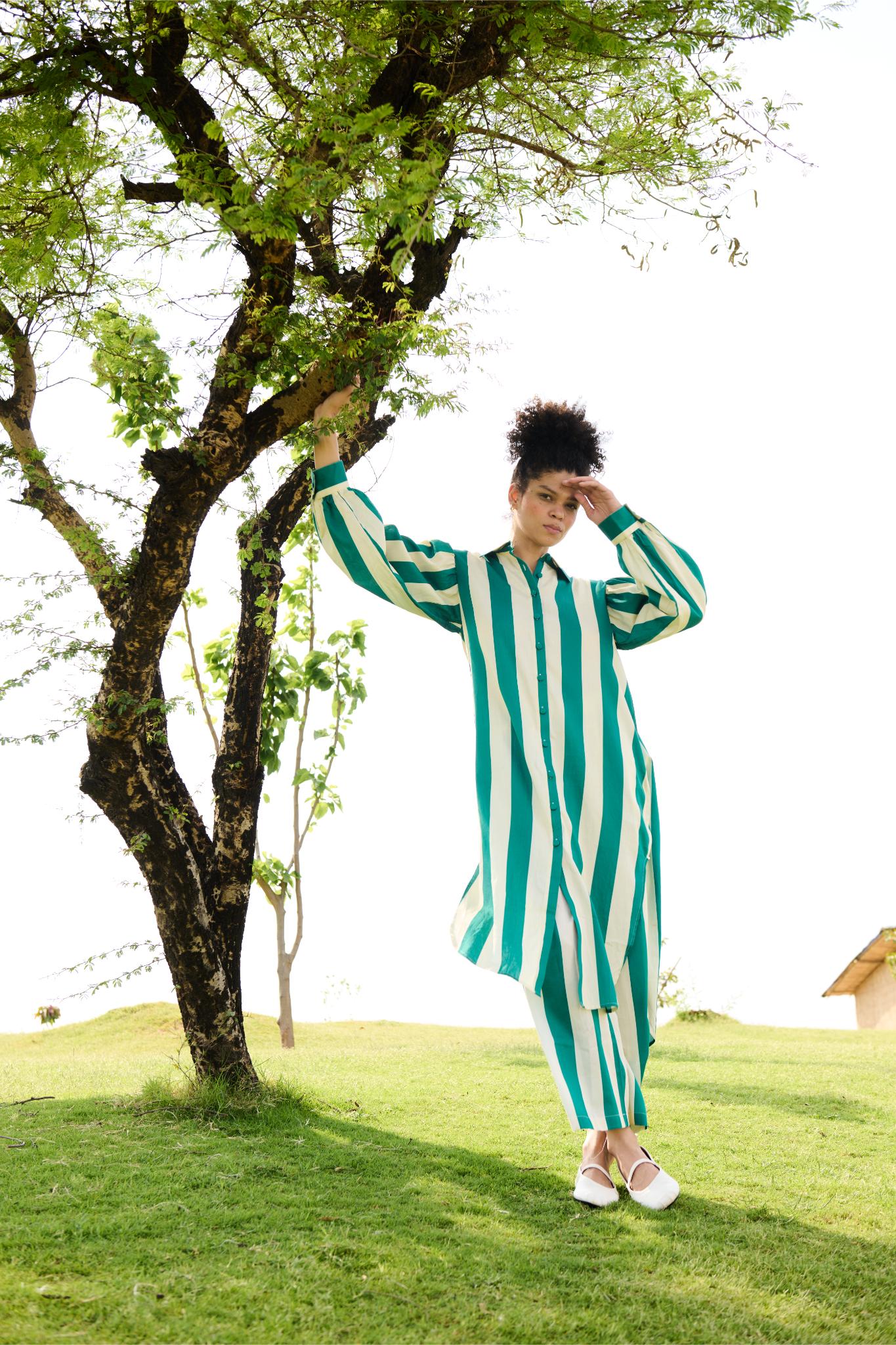 Iris Co-ord Set -Green Stripes - CiceroniKurta SetRAAS Life