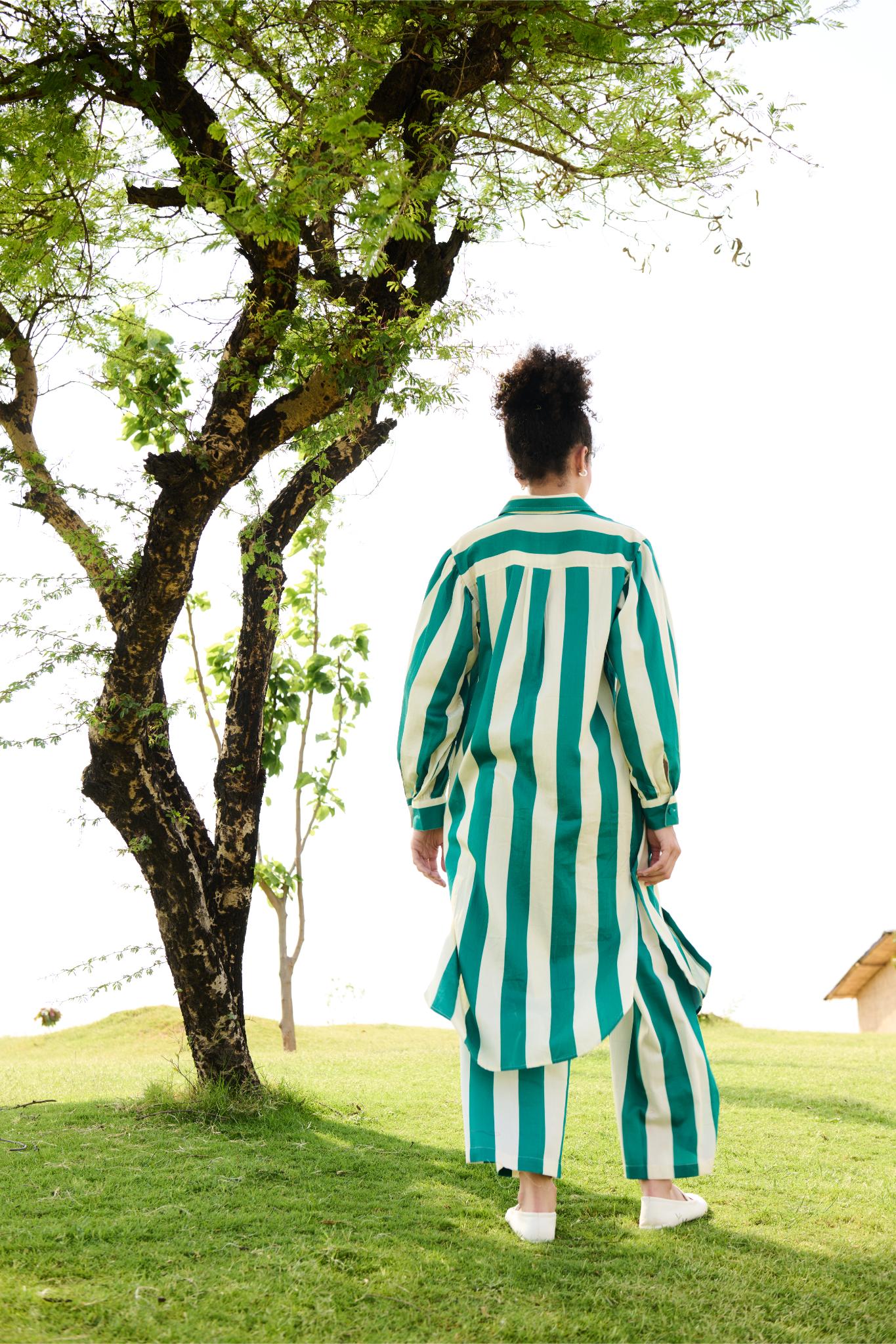 Iris Co-ord Set -Green Stripes - CiceroniKurta SetRAAS Life