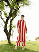 Iris Co-ord Set - Red & Ecru Stripes - CiceroniBangleRAAS Life