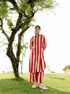 Iris Co-ord Set - Red & Ecru Stripes - CiceroniBangleRAAS Life