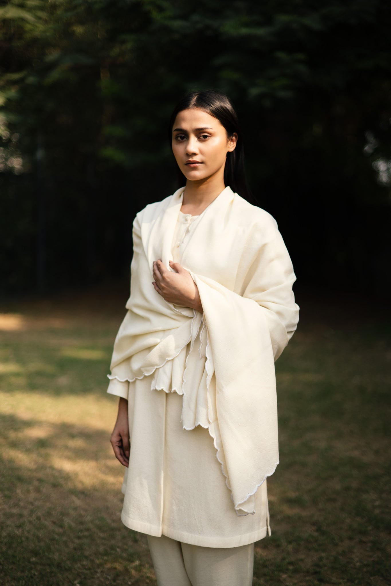 Iris Co - ord Set with Stole - Cream White - CiceroniKurta Set, Everyday WearRAAS Life