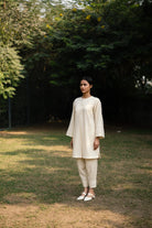 Iris Co - ord Set with Stole - Cream White - CiceroniKurta Set, Everyday WearRAAS Life