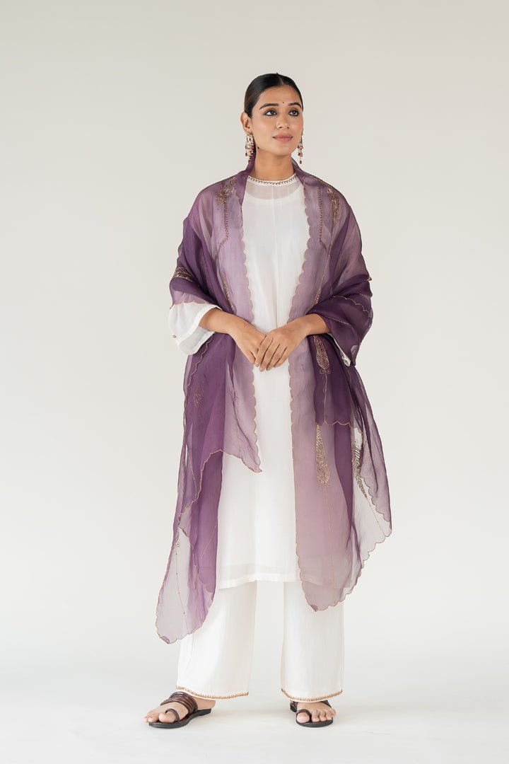 Ivory Caftan Kurta Set with Shama Odhani - CiceroniKurta Set, Festive WearNirjara