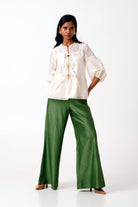 Ivory Toni Set - Multi Knot Peplum Top with Slip + Pine Green Pants - CiceroniCo - ord SetMadder Much