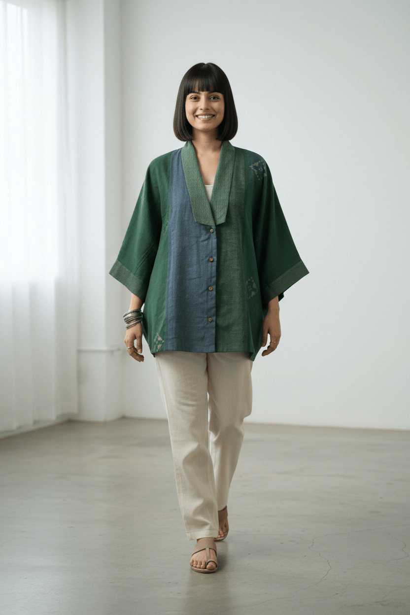 Jaal Overlay – Green Geometric Jamdani - CiceroniJacketsBhomra