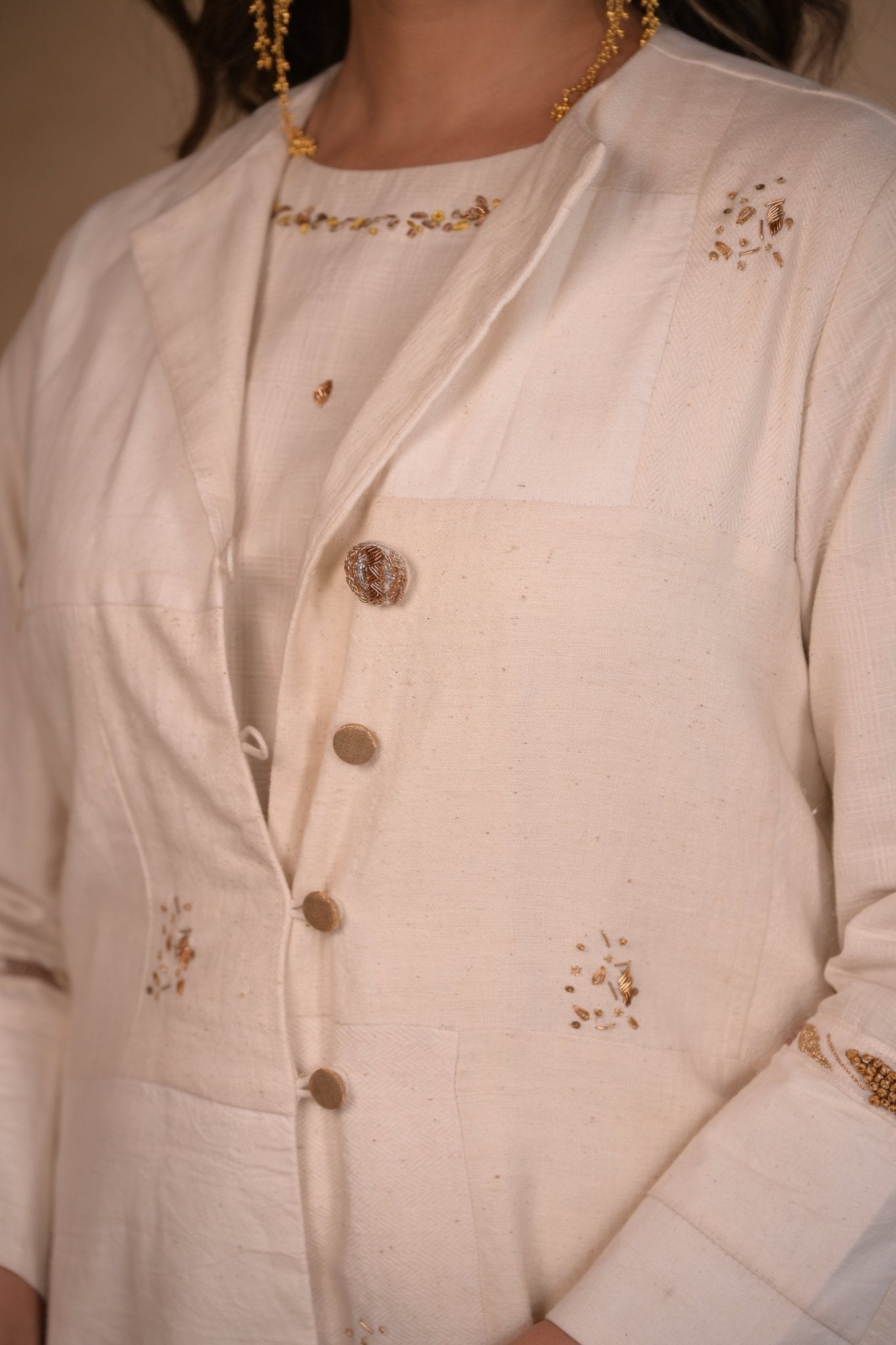 Jacket, in patched fabric with embroidery - CiceroniJackets, KurtaRang by Rajvi