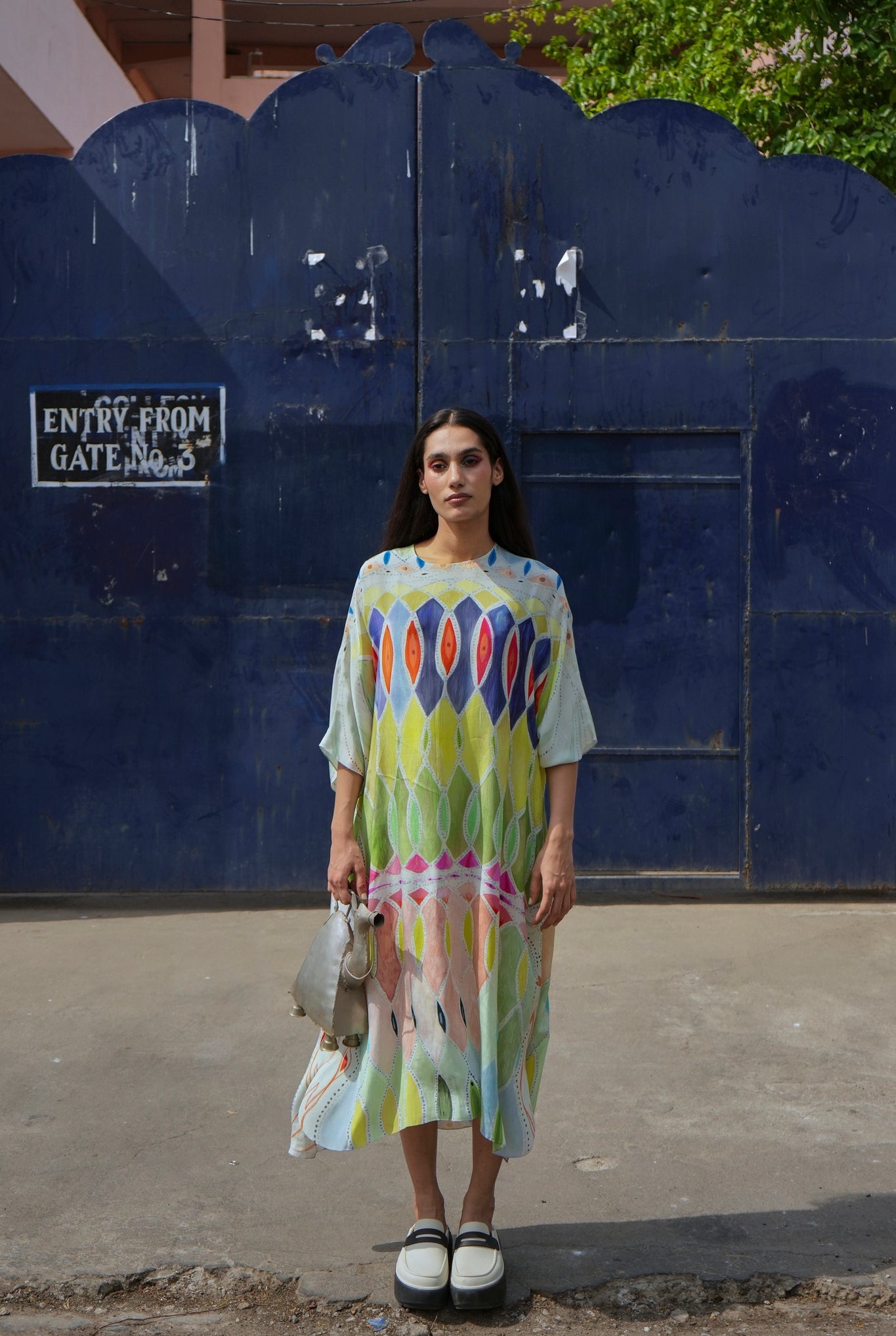 Kaftaan Dress In Athangudi Pastel Print - CiceroniDressesNIKYTA