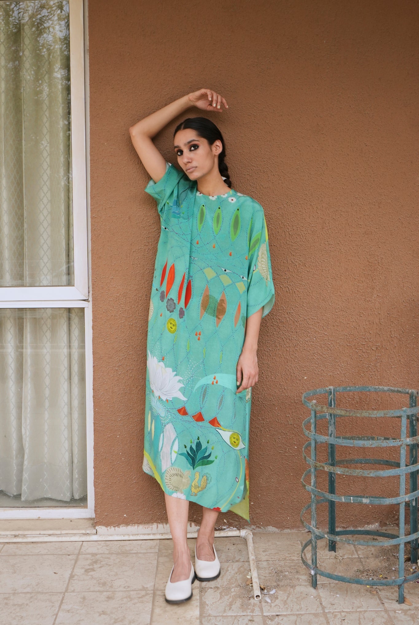 Kaftaan Dress In Chetti Green Print - CiceroniDressesNIKYTA
