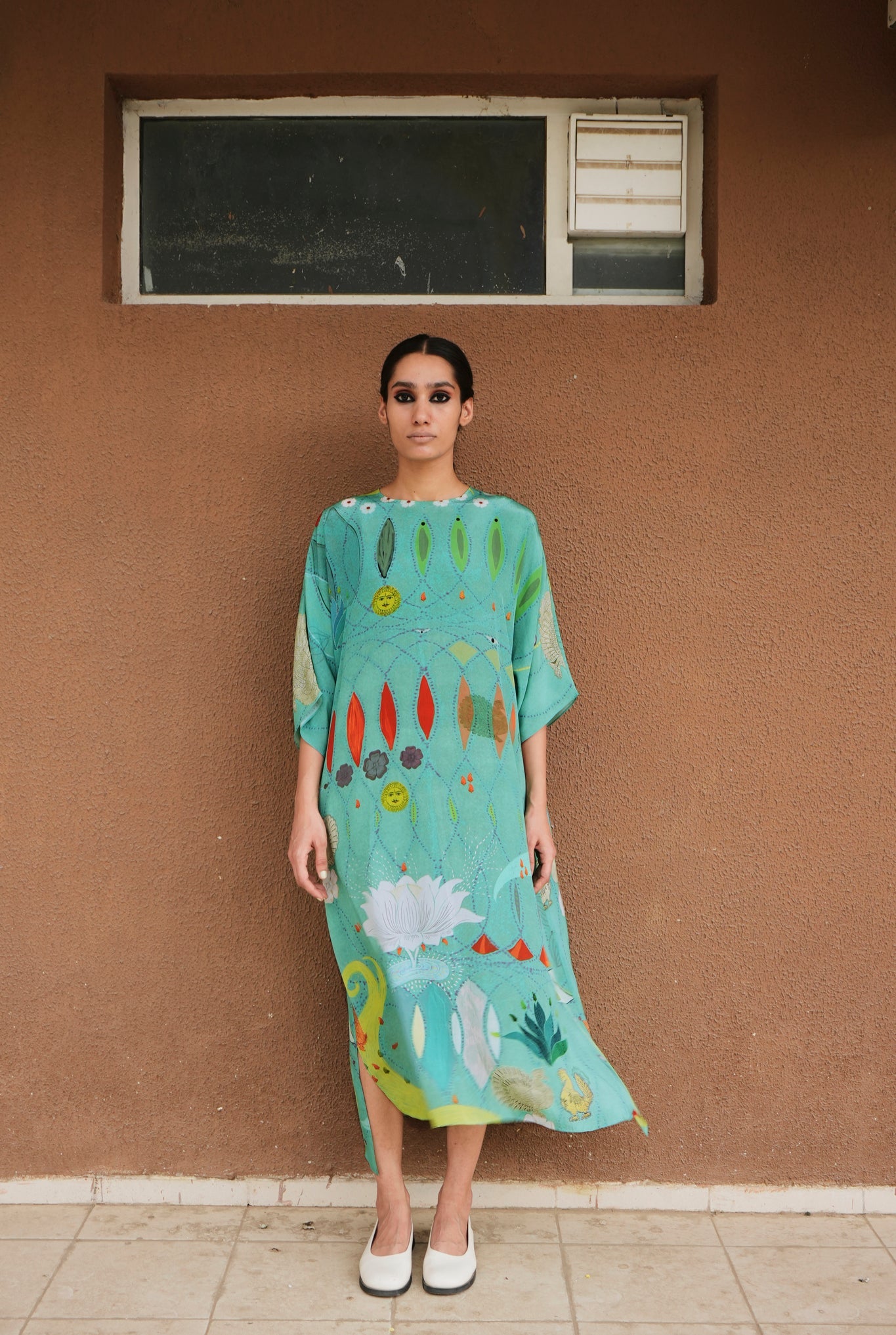 Kaftaan Dress In Chetti Green Print - CiceroniDressesNIKYTA