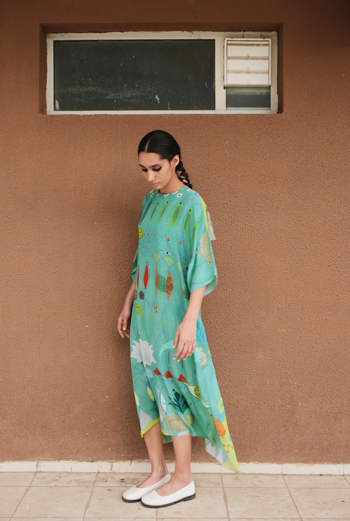Kaftaan Dress In Chetti Green Print - CiceroniDressesNIKYTA