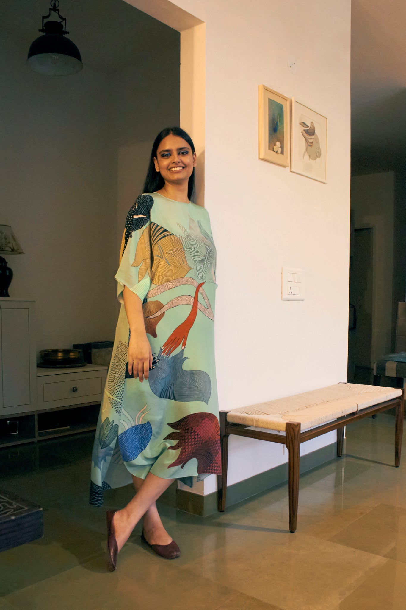 Kaftan Dress in Faith Green Crepe - CiceroniDressesNikyta's Workroom