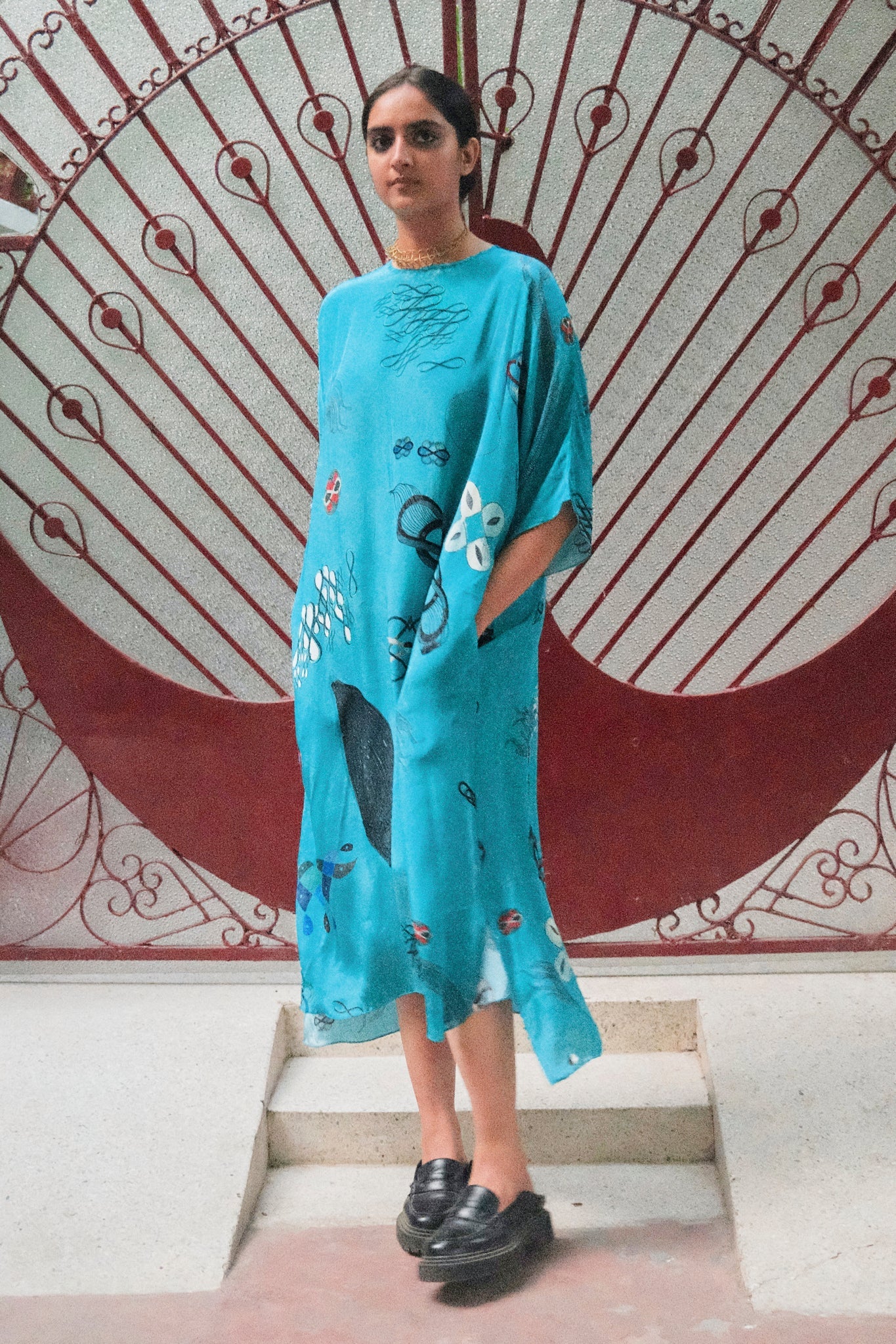 Kaftan Dress in Turq Float Crepe - CiceroniDressesNikyta's Workroom