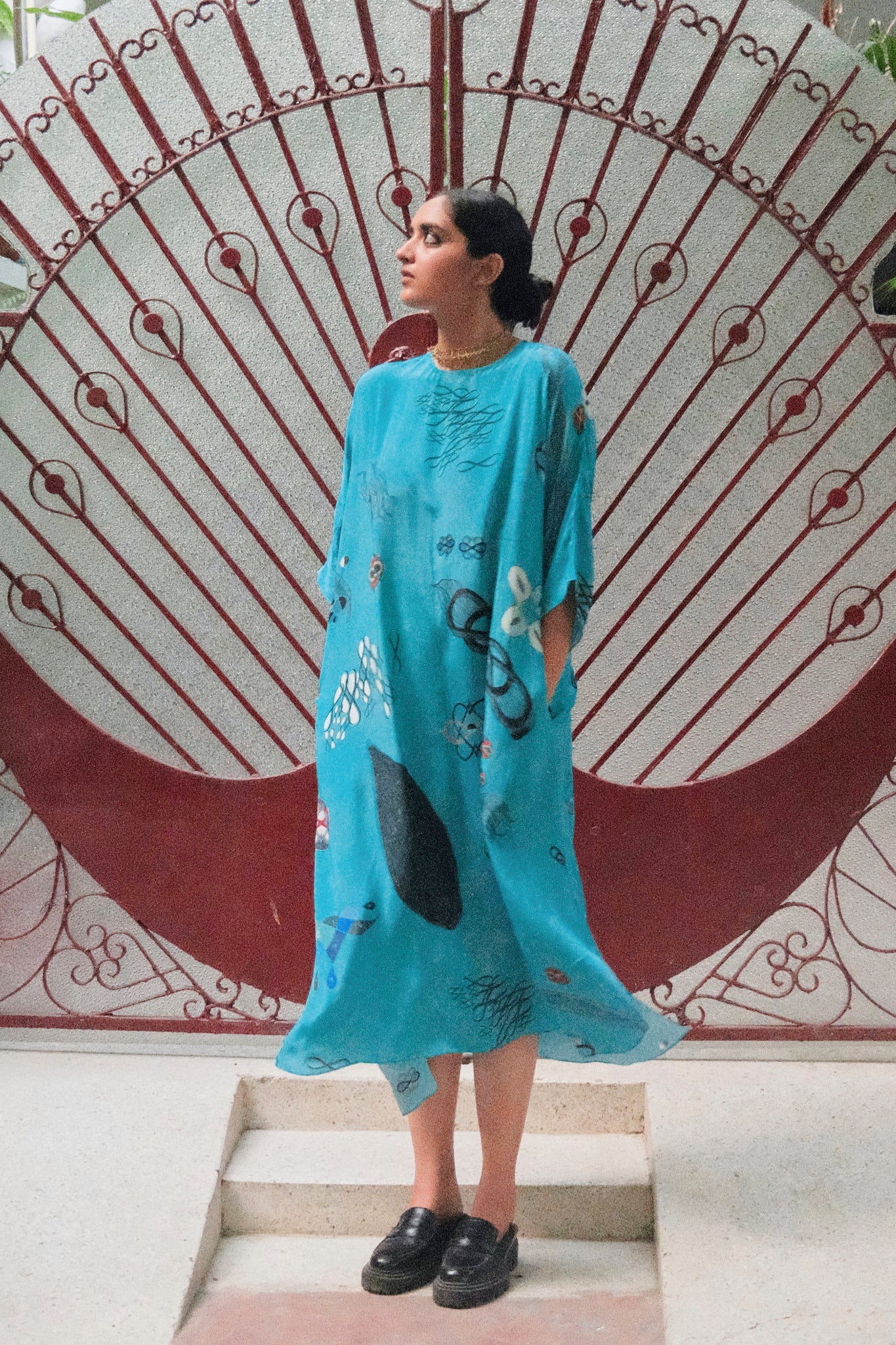 Kaftan Dress in Turq Float Crepe - CiceroniDressesNikyta's Workroom