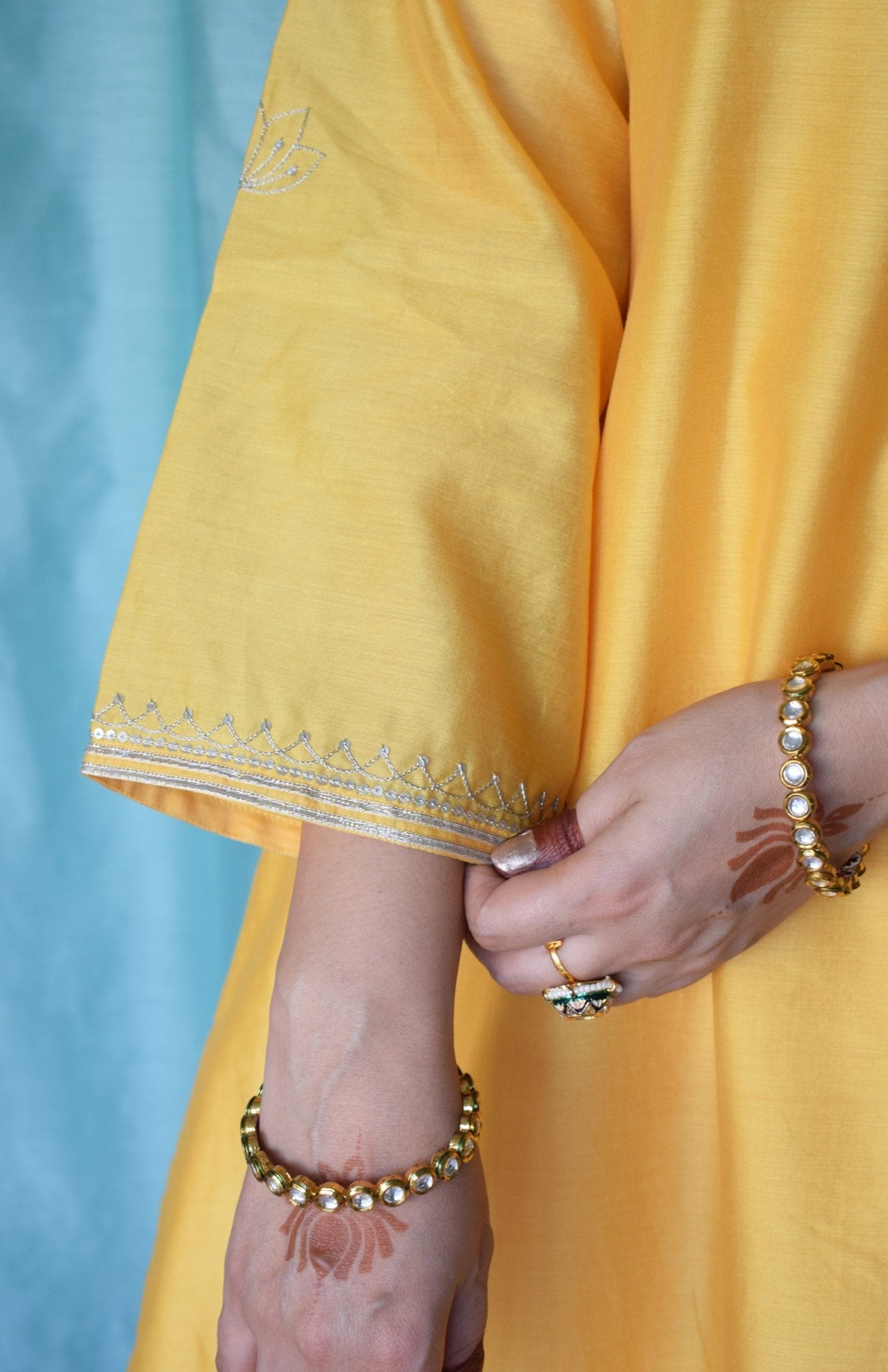 Kanak Chanderi Set with Hand - Embroidered A - Line Kurta and Wide - Legged Pyjama - CiceroniKurta Set, Festive wearHouse of Moxa