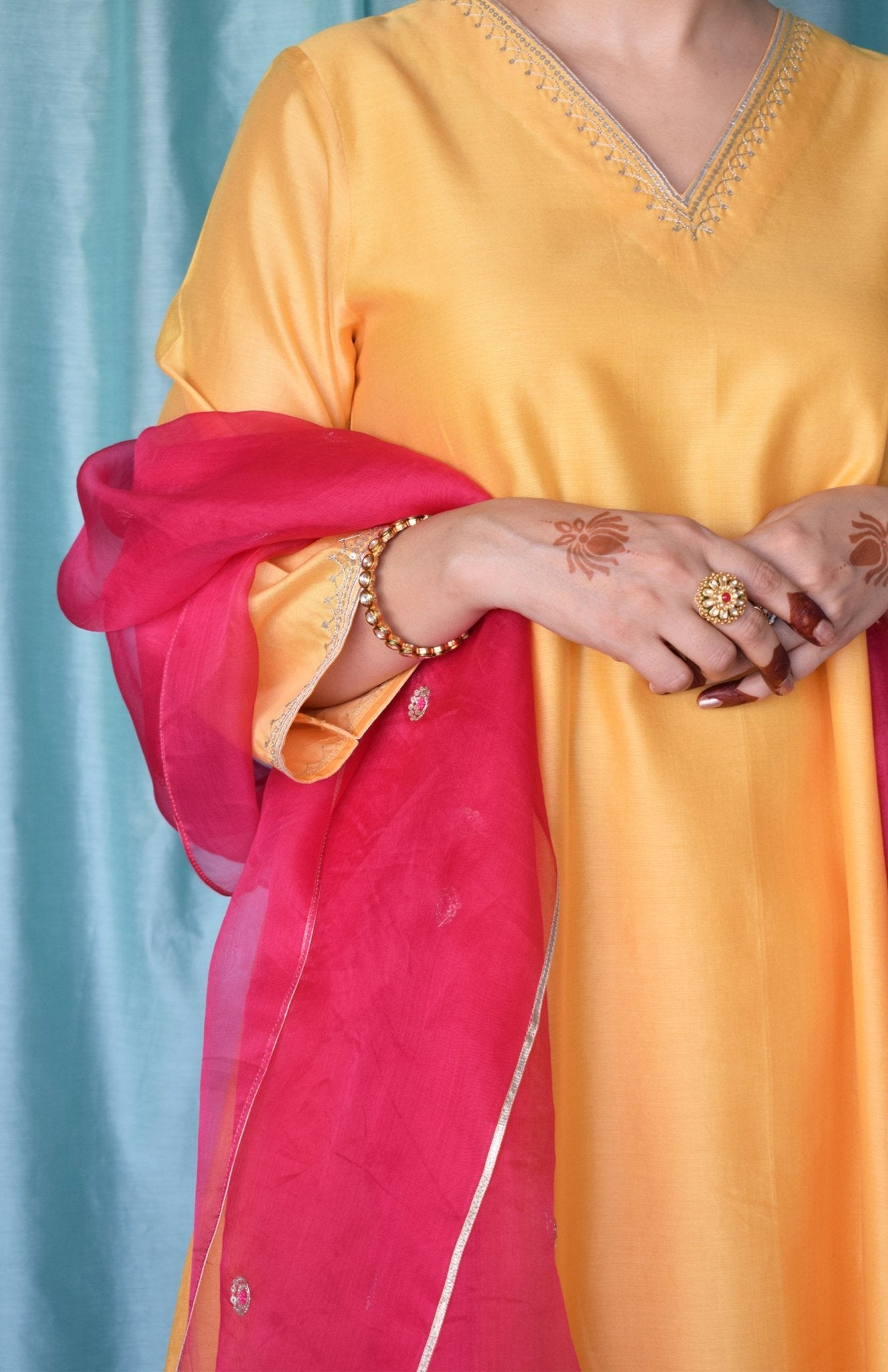 Kanak Chanderi Set with Hand - Embroidered A - Line Kurta and Wide - Legged Pyjama - CiceroniKurta Set, Festive wearHouse of Moxa