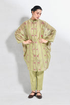 Kantha Embroidered Chanderi SIlk Kaftan Co - ord (Set of 3) - Pista Green - CiceroniKurta Set, Everyday WearHiranya