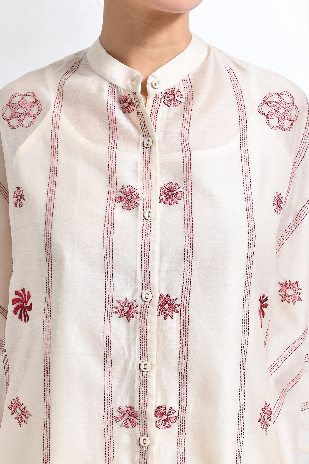 Kantha Embroidered Chanderi Silk Kaftan Co - ord (Set of 3) - CiceroniKurta Set, Everyday WearHiranya